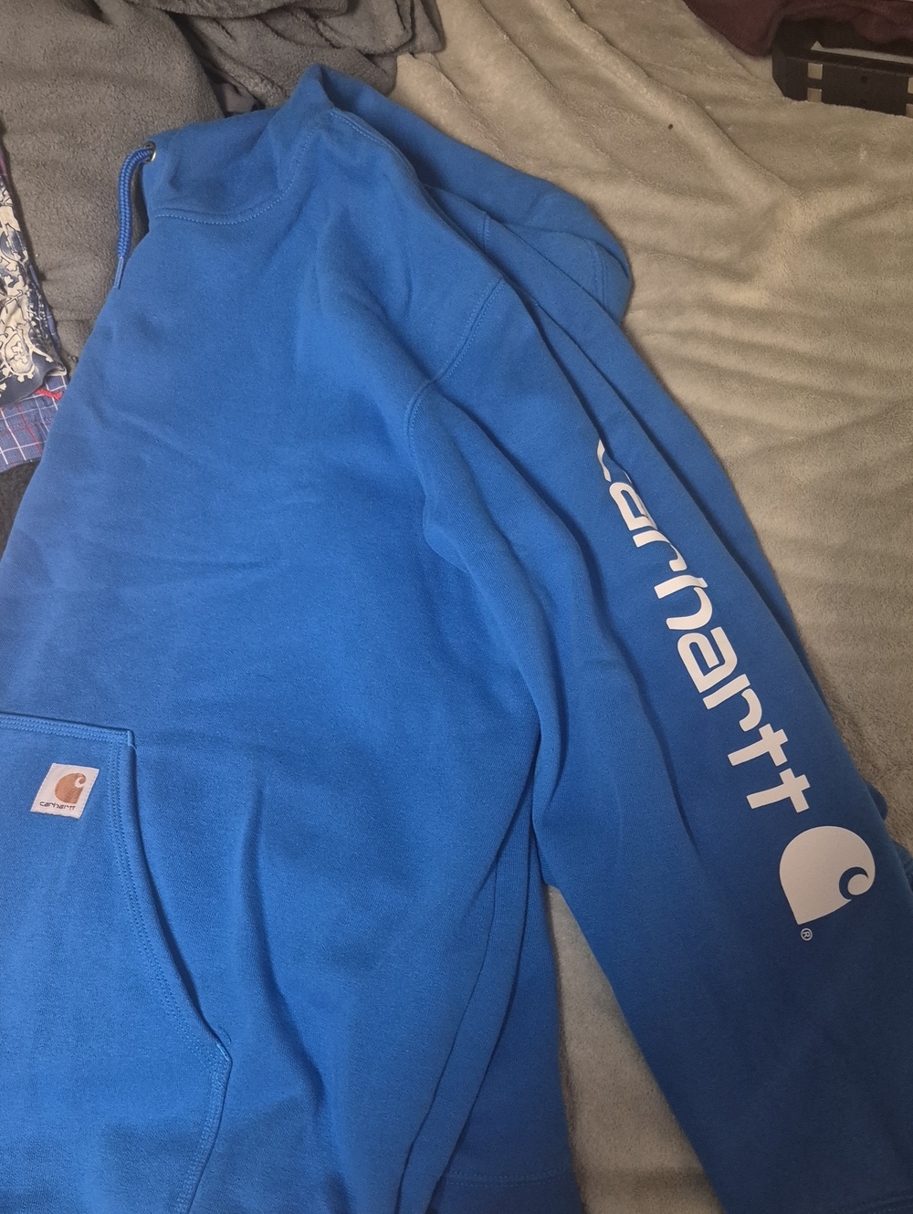 4 XL Carhartt Men’s Bright Blue Logo Sleeve Crewneck Sweater